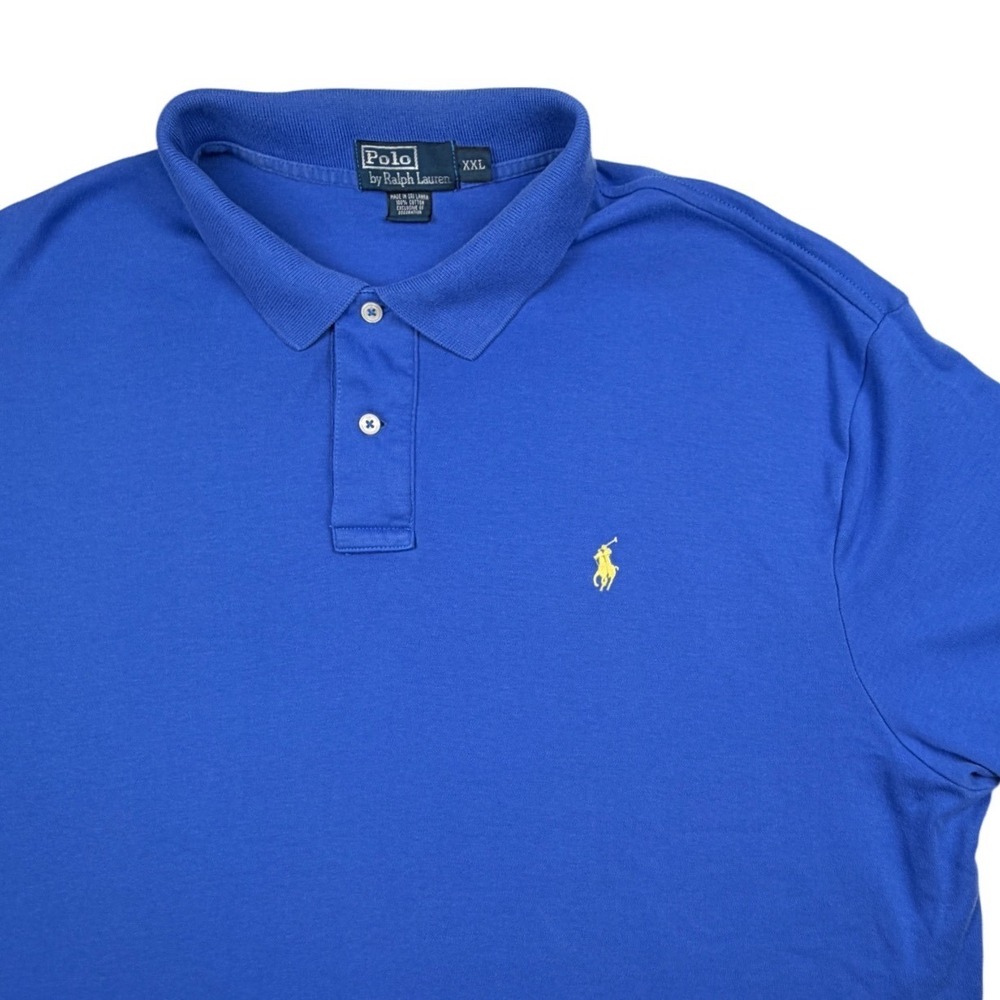 Polo‎ Ralph Lauren Mens XXL Blue Short Sleeve Cotton Polo Shirt Yellow Pony